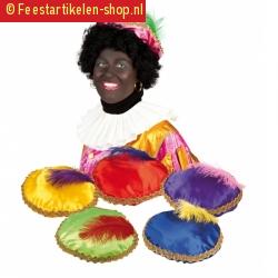 Pieten baret rood met blauwe veer